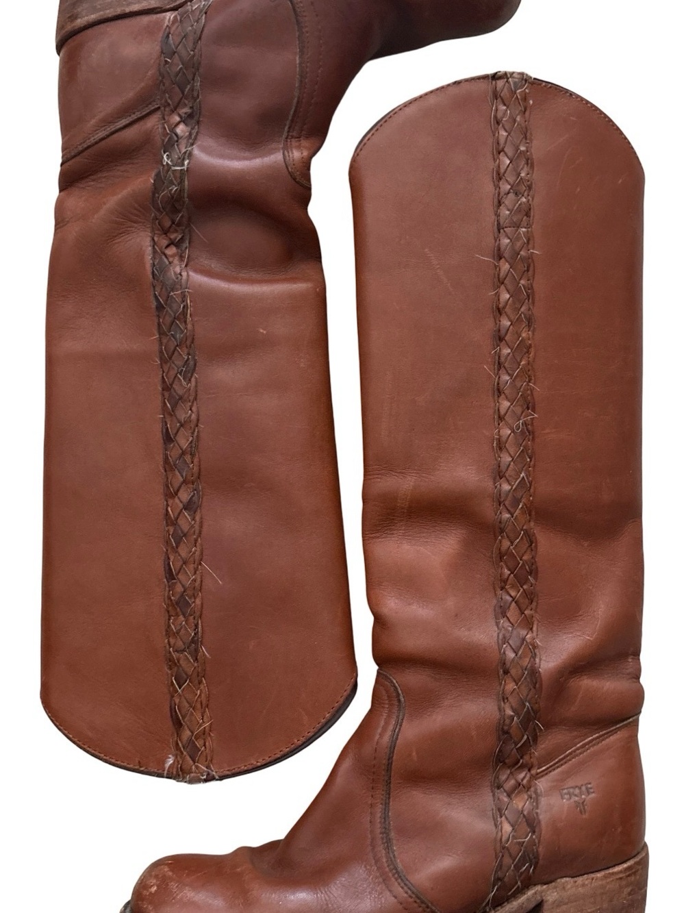 FRYE AND CO. Chestnut Brown Braided Leather Women's Knee Boots-Read Description